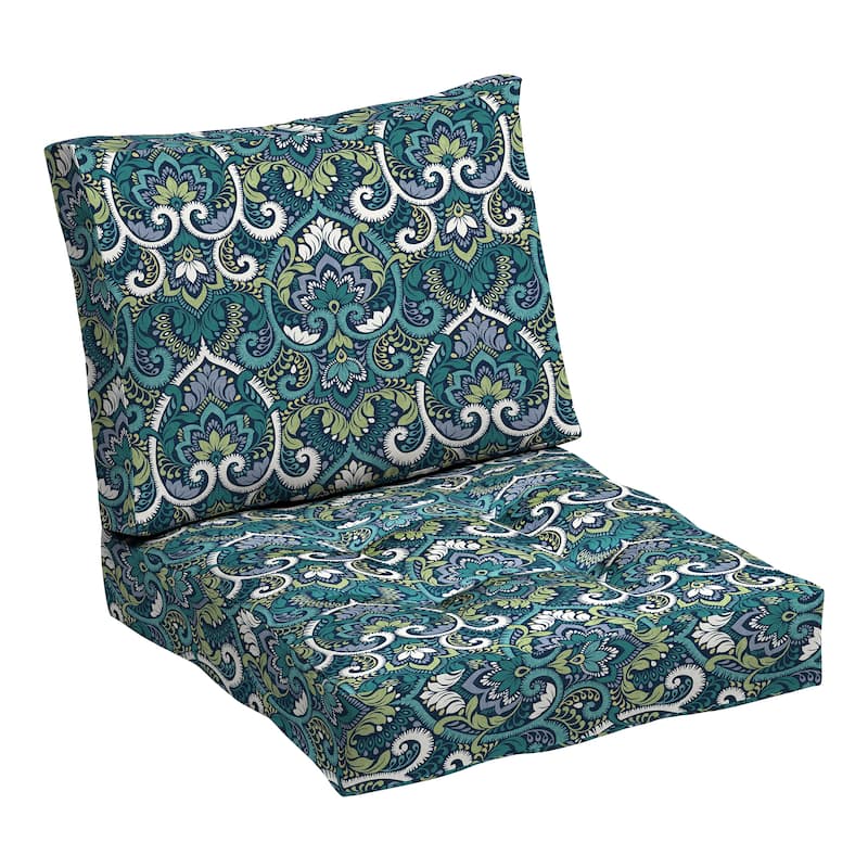 ARDEN Outdoor Plush Modern Tufted Blowfill Deep Seat Set, 24 x 24 - Sapphire Aurora Blue Damask