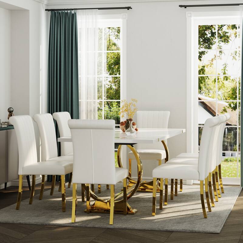 Luxury Dining Table Set with PU Leather Dining Chairs