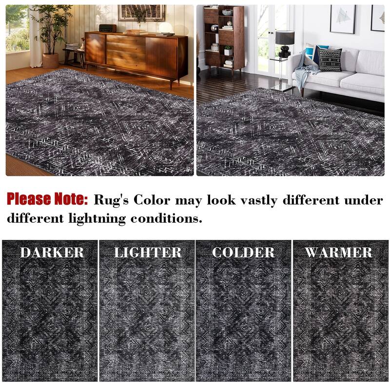 Vintage Geometric Living Room Rug Washable Indoor Bedroom Rugs Non Slip Low Pile Area Rug