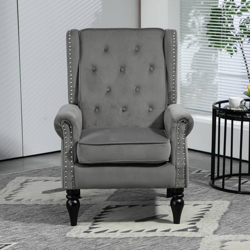 Tufted High Back Chair Living Room Wood Frame Armchair
