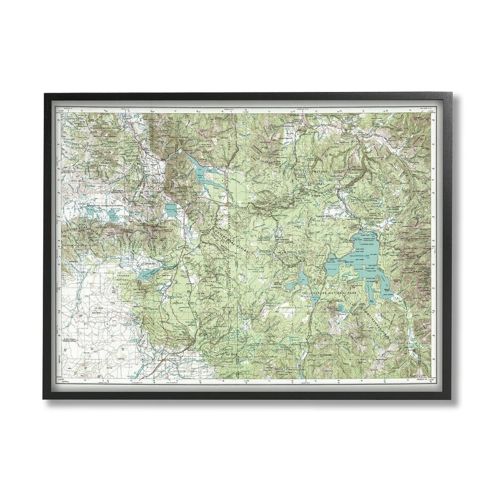 Stupell Yellowstone National Park Continental Divide Map Forest Geography Framed Wall Art