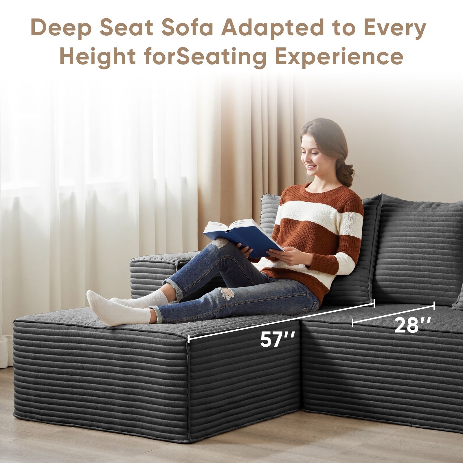 Indoor Oversized Loveseat Chaise Lounge Chair Dark Grey Color