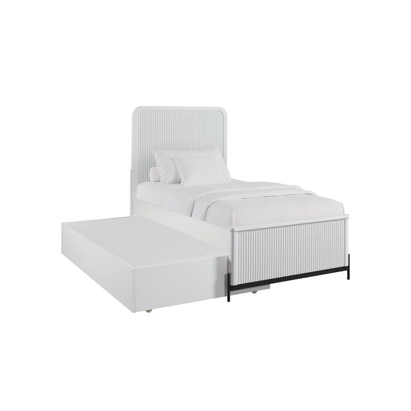 Full Size Solid Wood Trundle Bed with Reeded Fronts and Birch Veneer - White