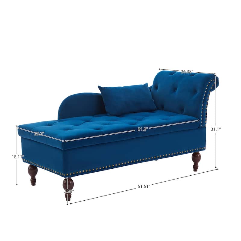 Velvet Chaise Lounge with a Storage Function, Tufted Cushions & Nailheads