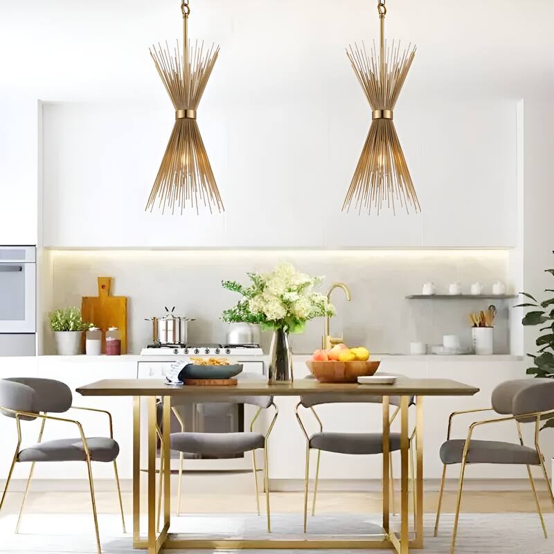 1 Light Sleek Metal Radiating Quills Pendant Lamp Spike Small Chandelier