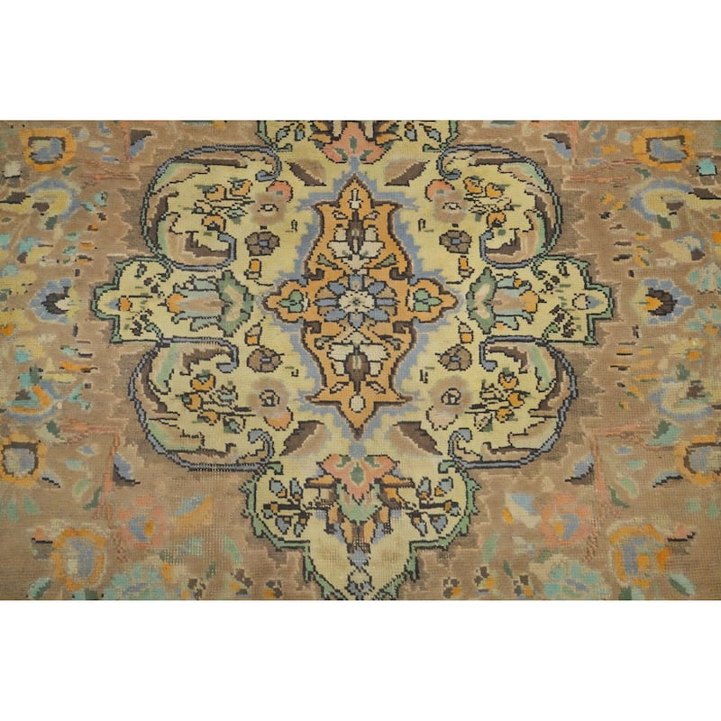 Hand Knotted Oriental 100% Wool Carpet Traditional Floral Brown Tabriz Area Rug - 9' 8'' X 6' 10''