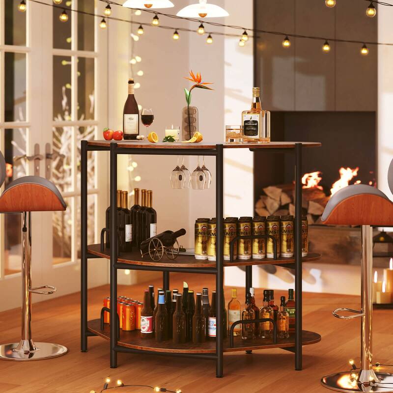 Costway 3-Tier Home Bar Unit with Stemware Racks & Storage Shelves - See Details