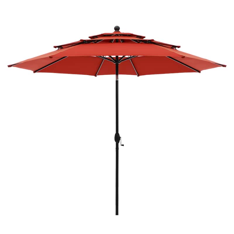 MAISON ARTS 10ft 3 Tiers Vented Patio Outdoor Umbrella with Auto-tilt and Crank Lift - Orange Red
