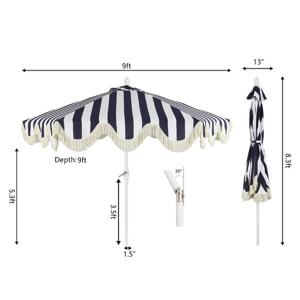 dimension image slide 6 of 20, 9ft Tassel Patio Umbrella Auto-Tilt, Crank , by JONATHAN Y