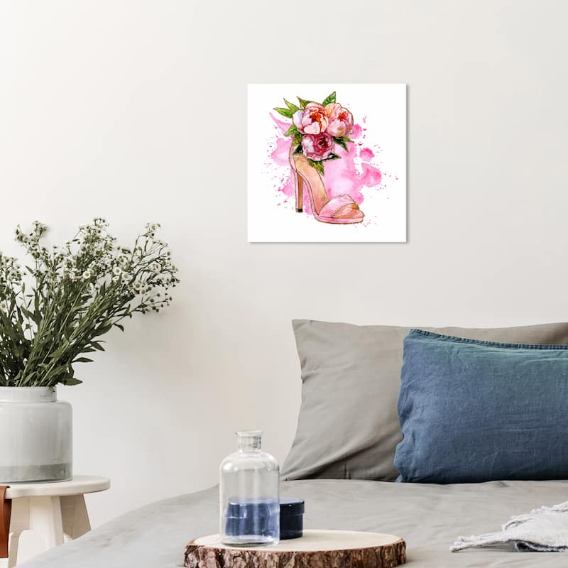 Wynwood Studio Canvas Fashion and Glam Spilled Pink and Shoe Pink and Glam Wall Art Canvas Print - 12 x 12