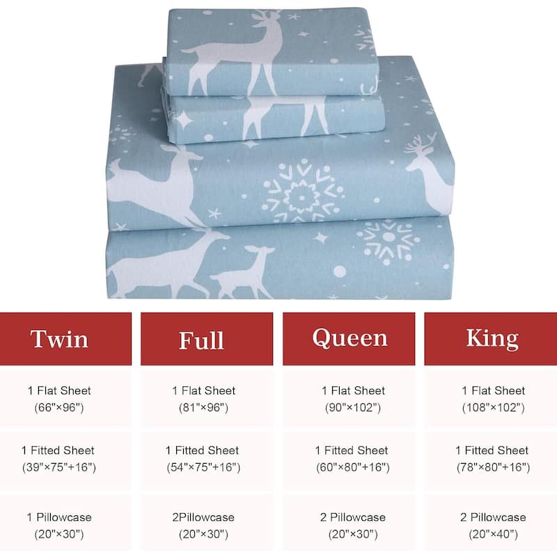 Christmas Soft Brushed Microfiber Holiday Bed Sheets Set, Light Blue