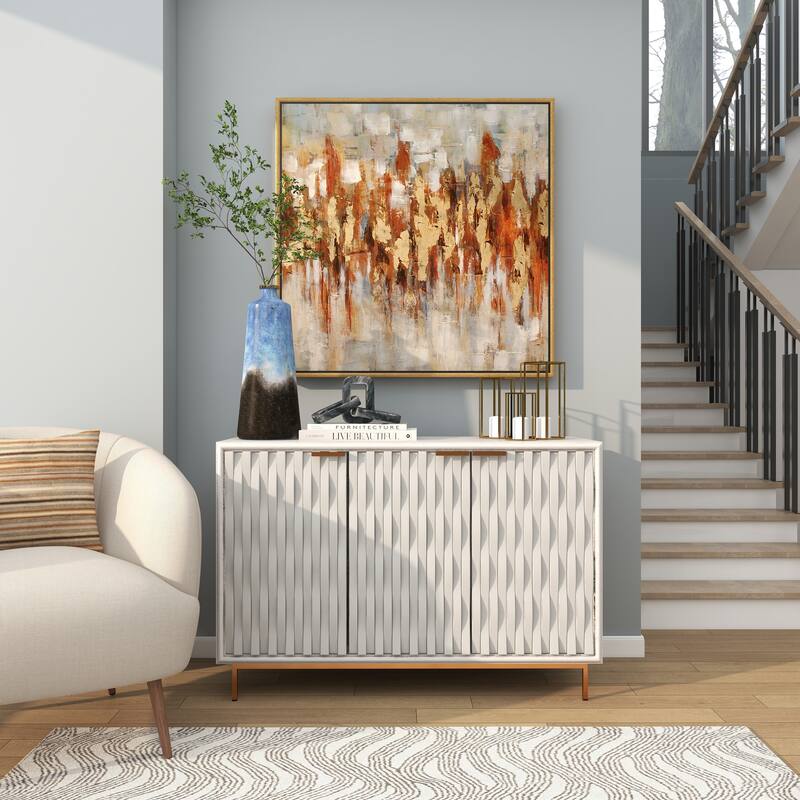 Canvas Abstract Living Room Framed Wall Art with Gold Frame - Gold - Roche River Decor