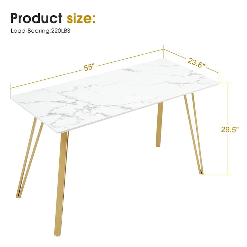 ivinta White Marble Dining Table, Modern Rectangle 55 inch Dining Room Table