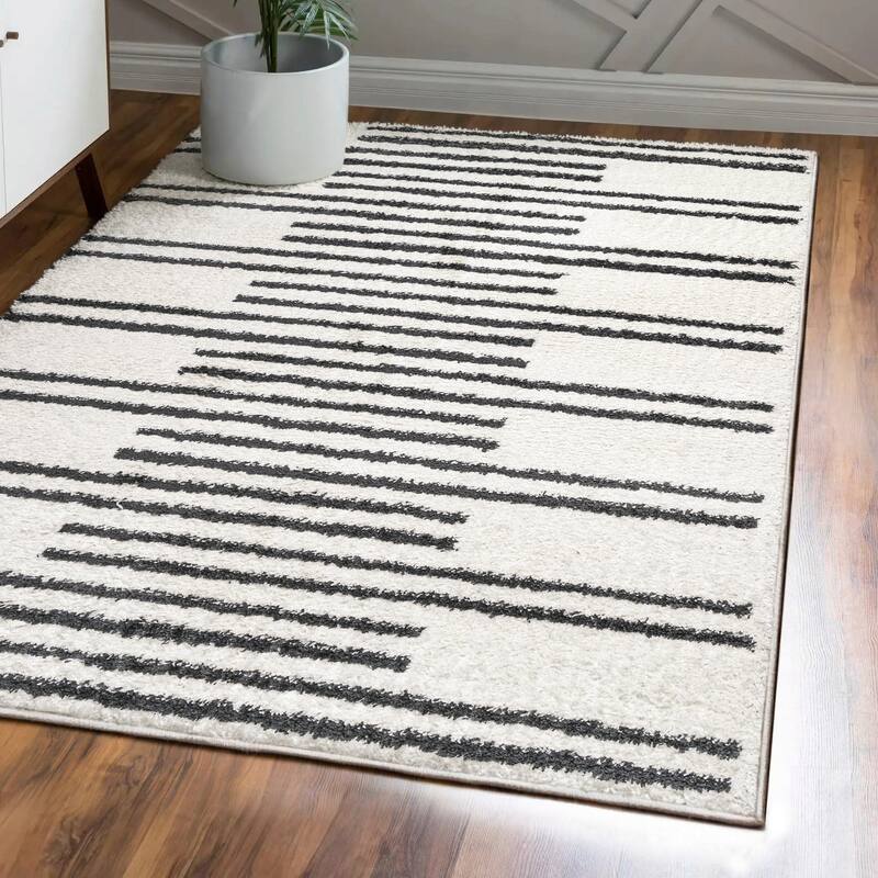 JONATHAN Y Petra Stripe Geometric Shag Area Rug