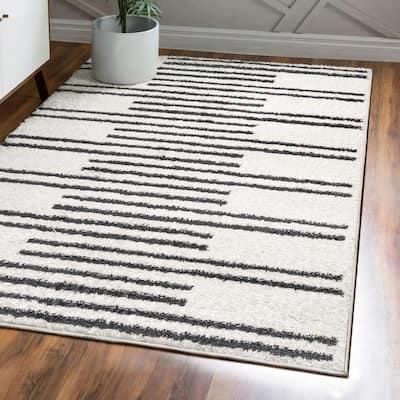 JONATHAN Y Petra Stripe Geometric Shag Area Rug