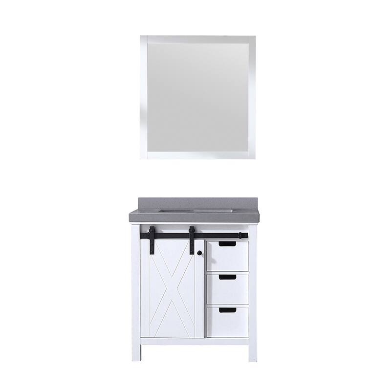 Marsyas 30 in W x 22 in D Ash Grey Bath Vanity, White Quartz Countertop and 28 in Mirror