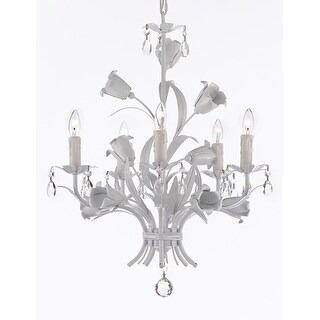 Wrought Iron and Crystal 5 Light White Floral Chandelier - Chandeliers For Bedrooms by Overstock.com