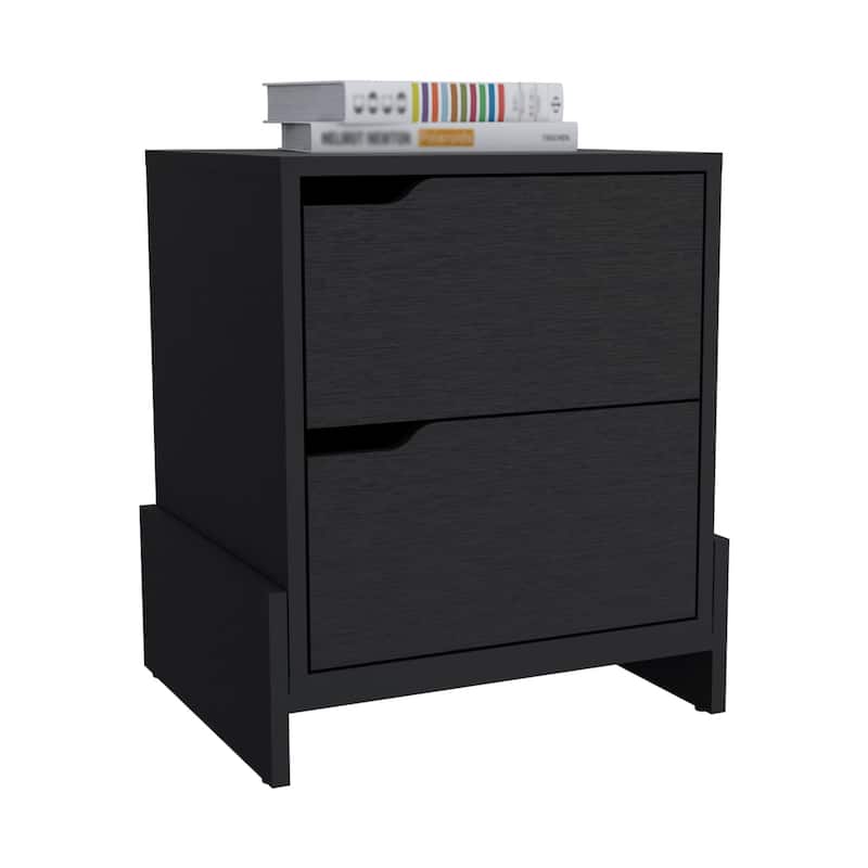HomeRoots 20" Black Two Drawer Faux Wood Nightstand