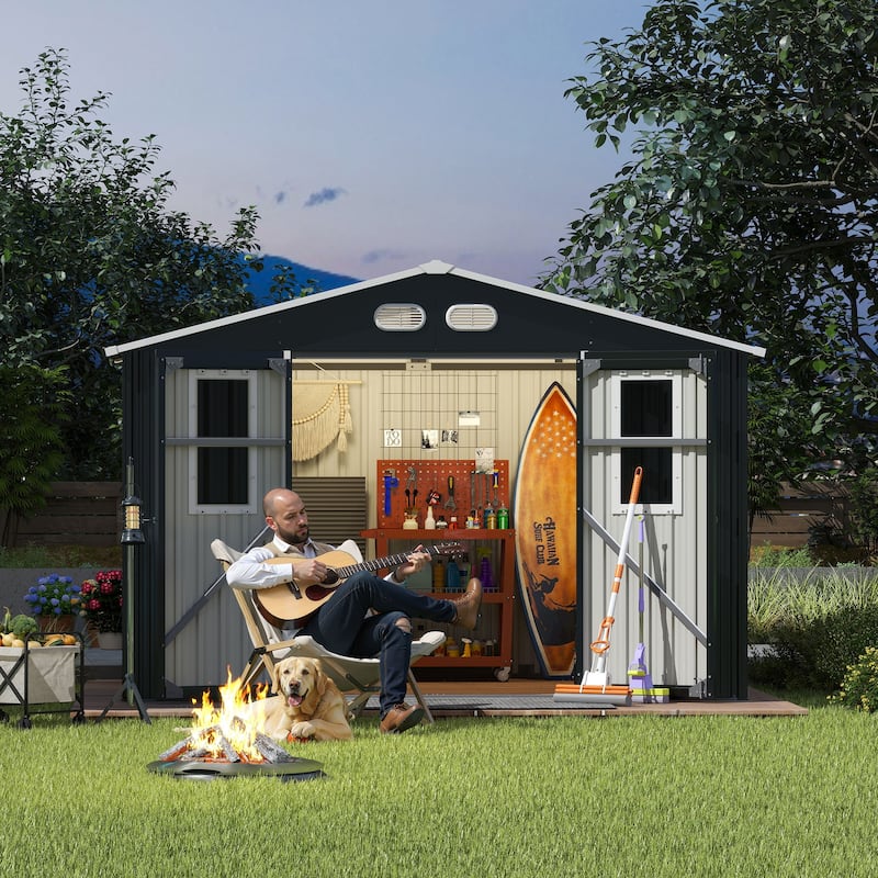 8x10 Outdoor Storage Shed with 4 Daylight Windows and Lockable Doors
