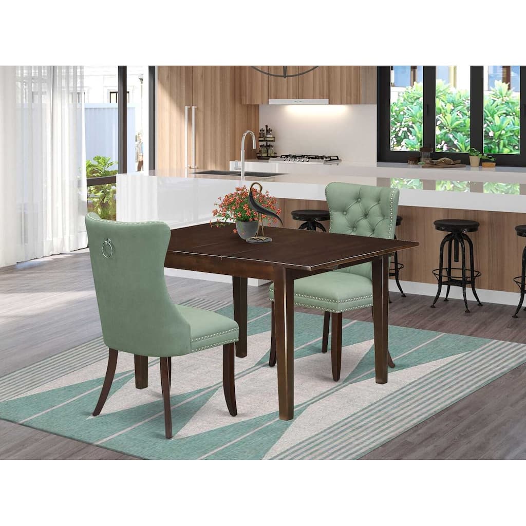 HomeStock 3-Pc Mahogany Finish Rectangular Solid Wood Top with Butterfly Leaf Dining Table Set