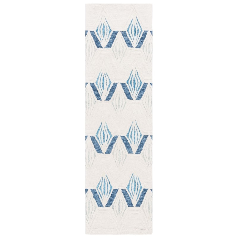 SAFAVIEH Handmade Metro Lizica French Country Wool Rug - 2'3" x 8' Runner - Ivory/Blue