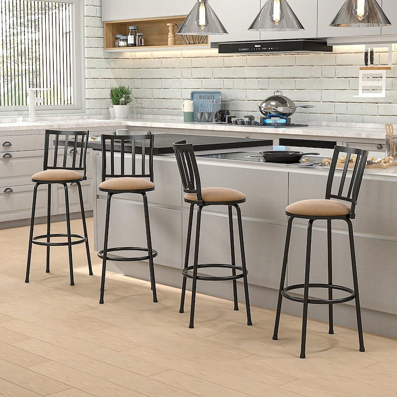 VECELO Counter Height Barstools, Adjustable Bar Stools from 36.4-42.8Inch,Upholstered Seat Swivel Barstool Set of 2/4/6 - Set of 4
