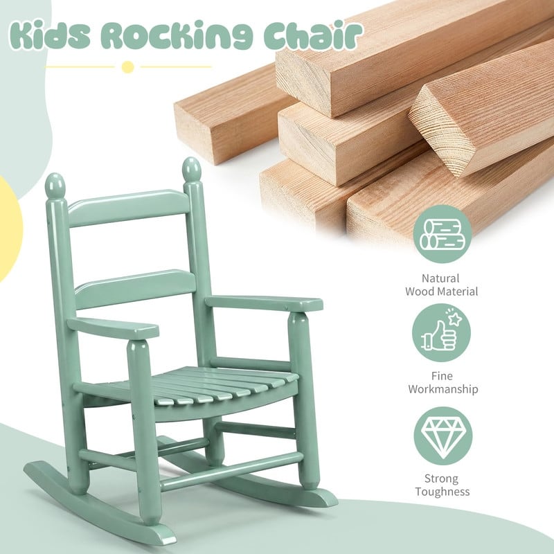 16 In. Kids Classic Solid Poplar Wood Rocking Chair, Egg-Shaped Seat For Ages 2–5 - 9' x 12'