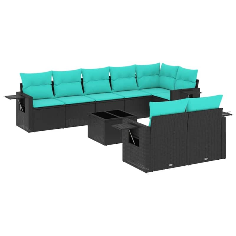 vidaXL Patio Sofa Set with Cushions Outdoor Conversation Furniture Poly Rattan - 24.4 x 24.4 x 27.2