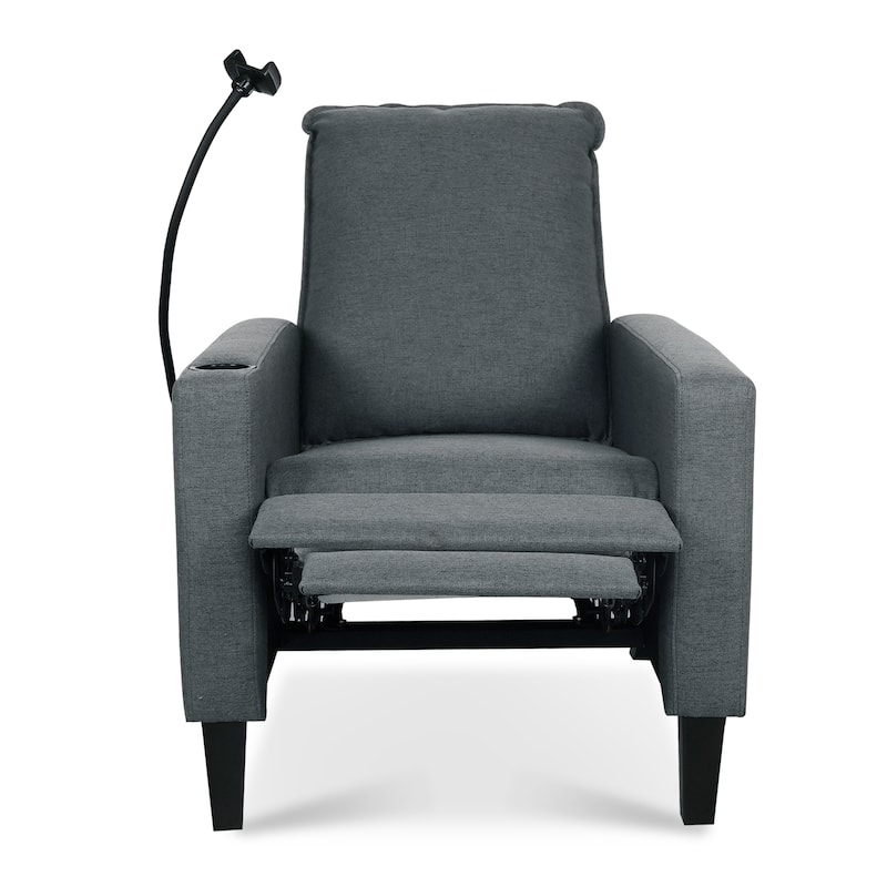 Push-Back Reclining Chair Adjustable Recliner Chair with Mobile Phone & Cup Holder, Modern Single Sofa Chair with Side Pockets