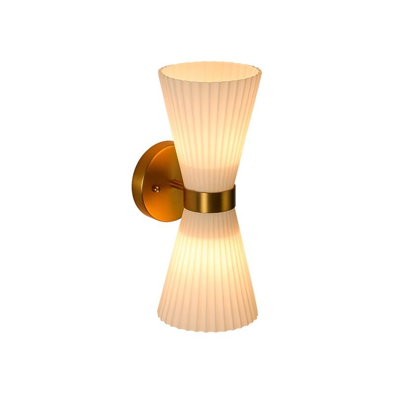 2-Light Hourglass Ribbed Glass Up & Down Wall Lamp Ambient Lighting