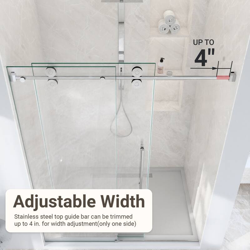 GDFStudio - Modern America Design Frameless Single Sliding Shower Door with 5/16" SGCC Tempered Glass & Stainless Steel Hardware