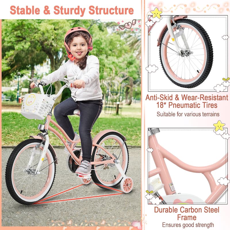 Babyjoy 18 Inch Kid Bike 95% Pre-Assembled Girls Bicycle with Training - See Details