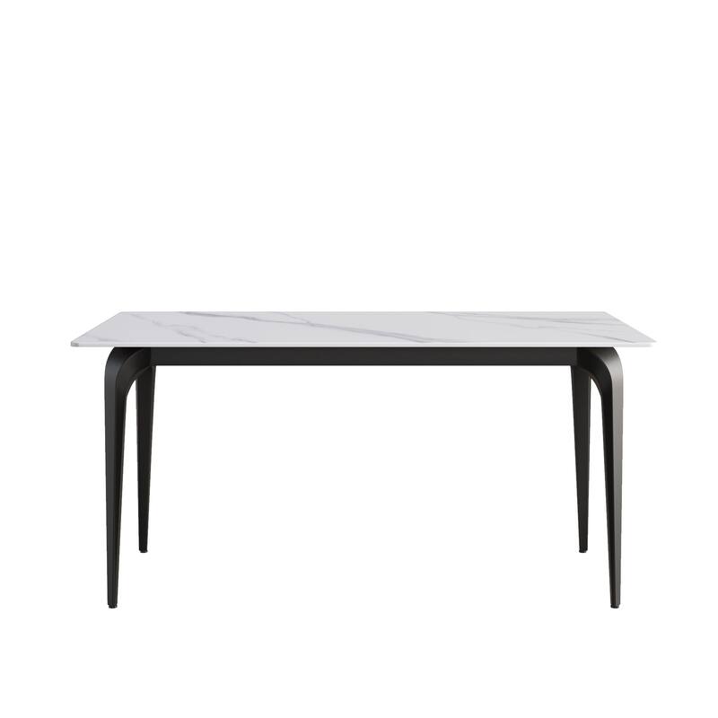 63" Light Luxury Marble Dining Table, Rectangular Sintered Stone Top and Carbon Steel legs