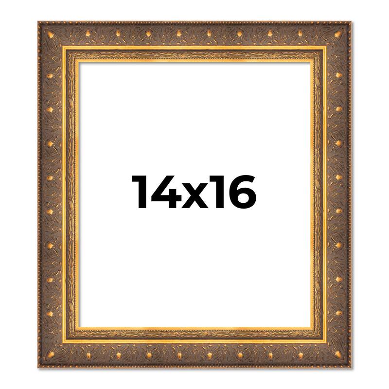 14x16 Frame Vintage Gold Solid Wood Picture Frame | 2.5 Inch Moulding