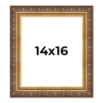 14x16 Frame Vintage Gold Solid Wood Picture Frame | 2.5 Inch Moulding