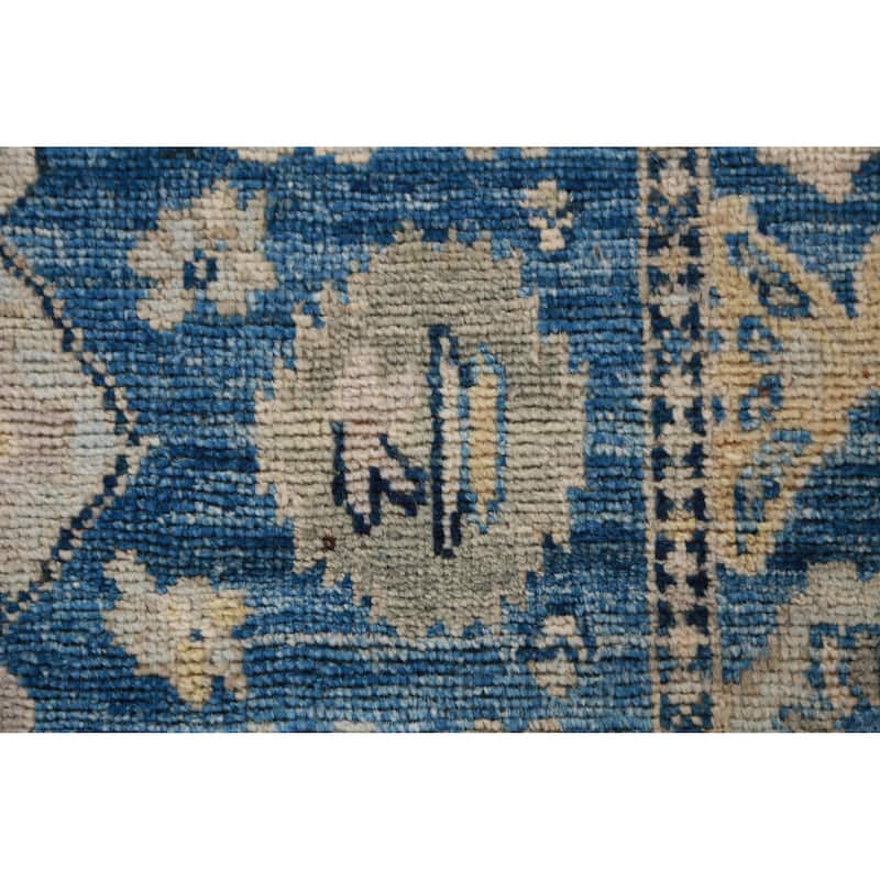 Hand Knotted Oriental 100% Wool Carpet Transitional All-Over Navy Blue & Blues Oushak Runner Rug - 19' 5'' X 2' 7''