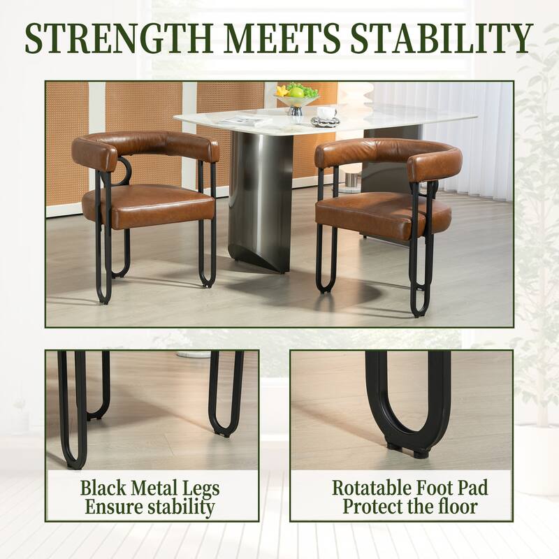 PU Accent Chair Dining Chair Barrel Side Chairs Armchair Set of 2