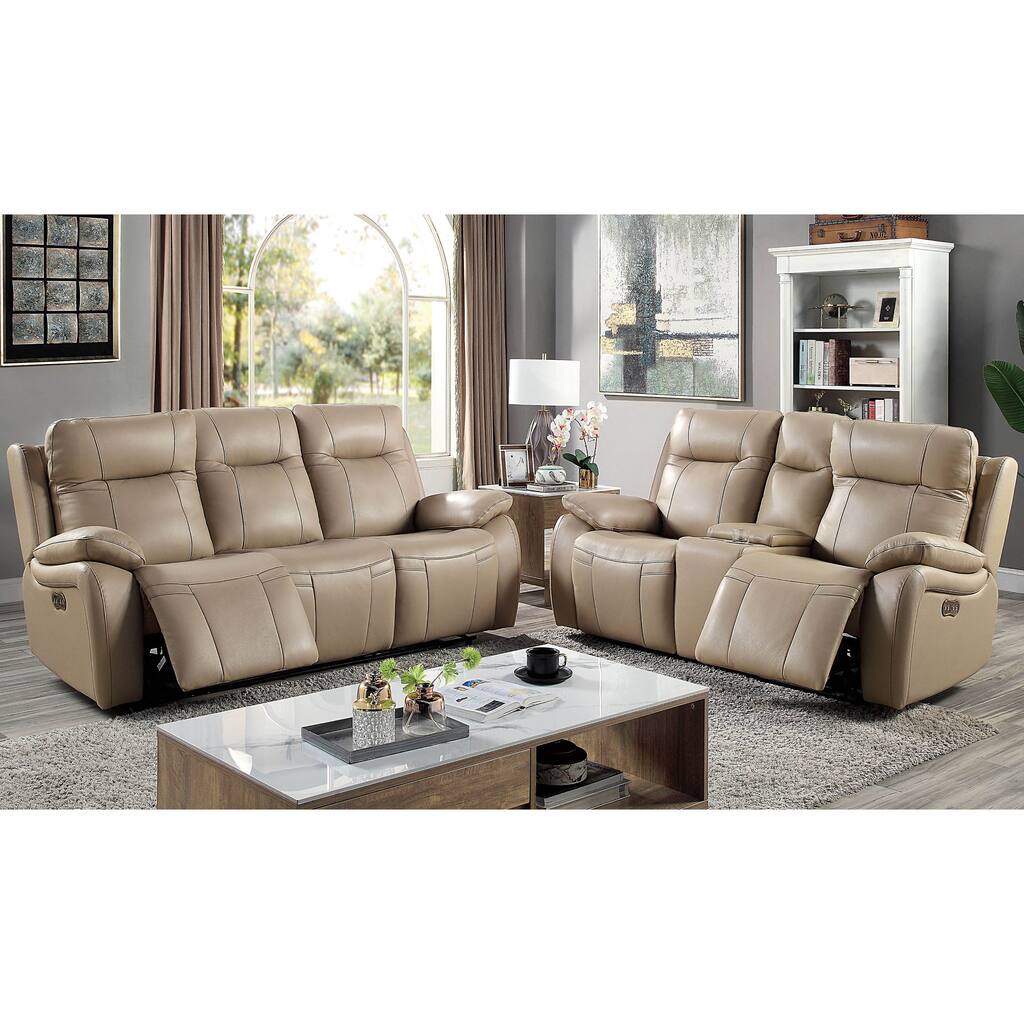 Trie Leather 2-Piece Power Recliner Set with USB Ports by Furniture of America