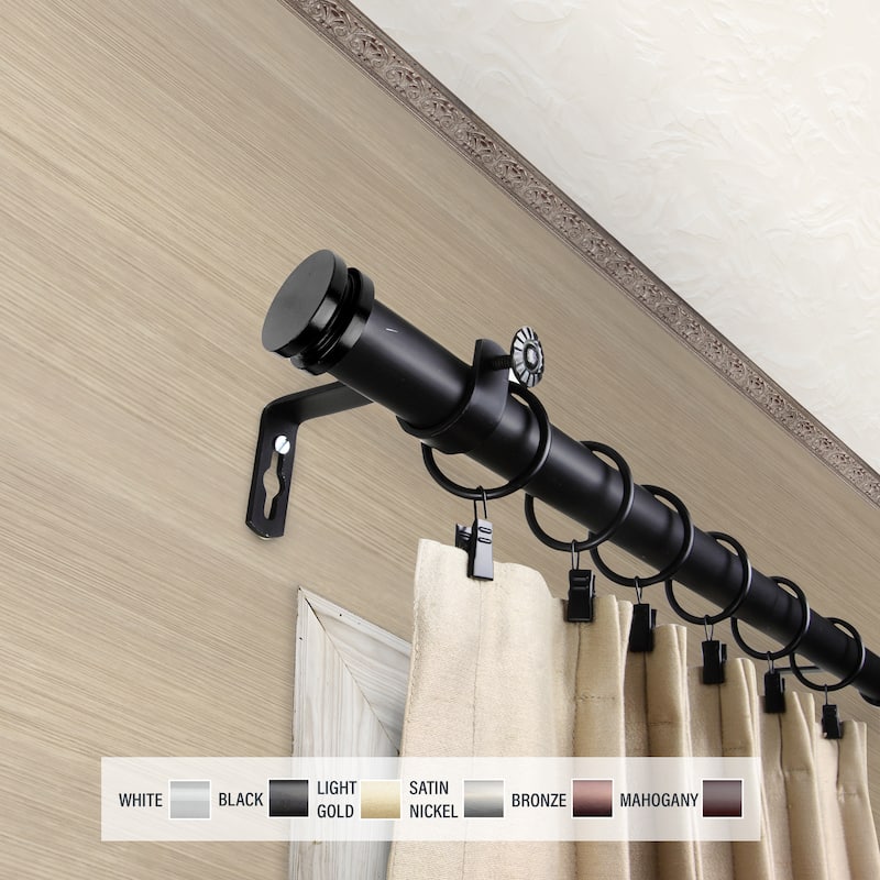 InStyleDesign Pita 1 inch Diameter Adjustable Curtain Rod - 28 to 48 inches - Black
