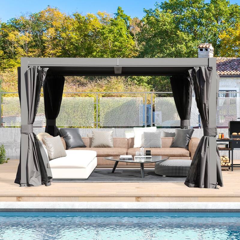 10x10 FT Adjustable Louvered Pergola with Integrated Gutter System, All-Weather Aluminum Construction