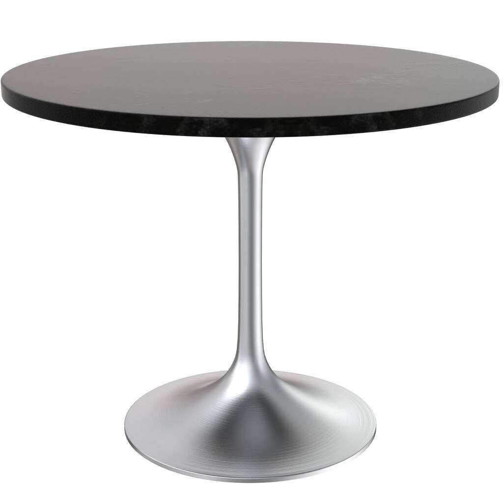 LeisureMod Verve 36" Round Dining Table with MDF Wood TableTop and Brushed Chrome Base for Kitchen & Dining Room