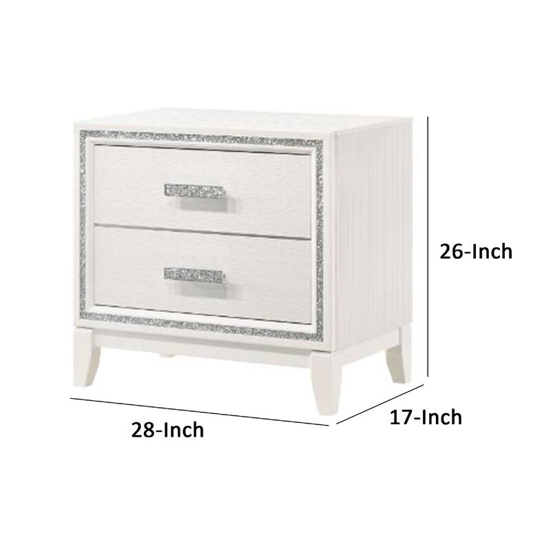 White/Silver 2 Drawer 17 in. W Nightstand with Trimmed Edge Design