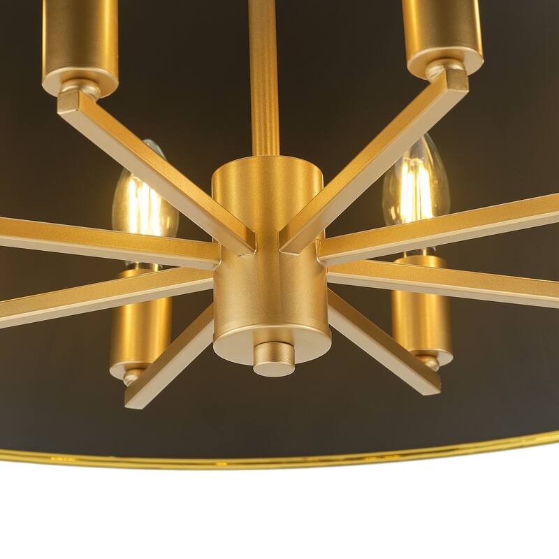 Brushed Gold 8-Light Pendant Light Fixture with Black PVC Lampshade