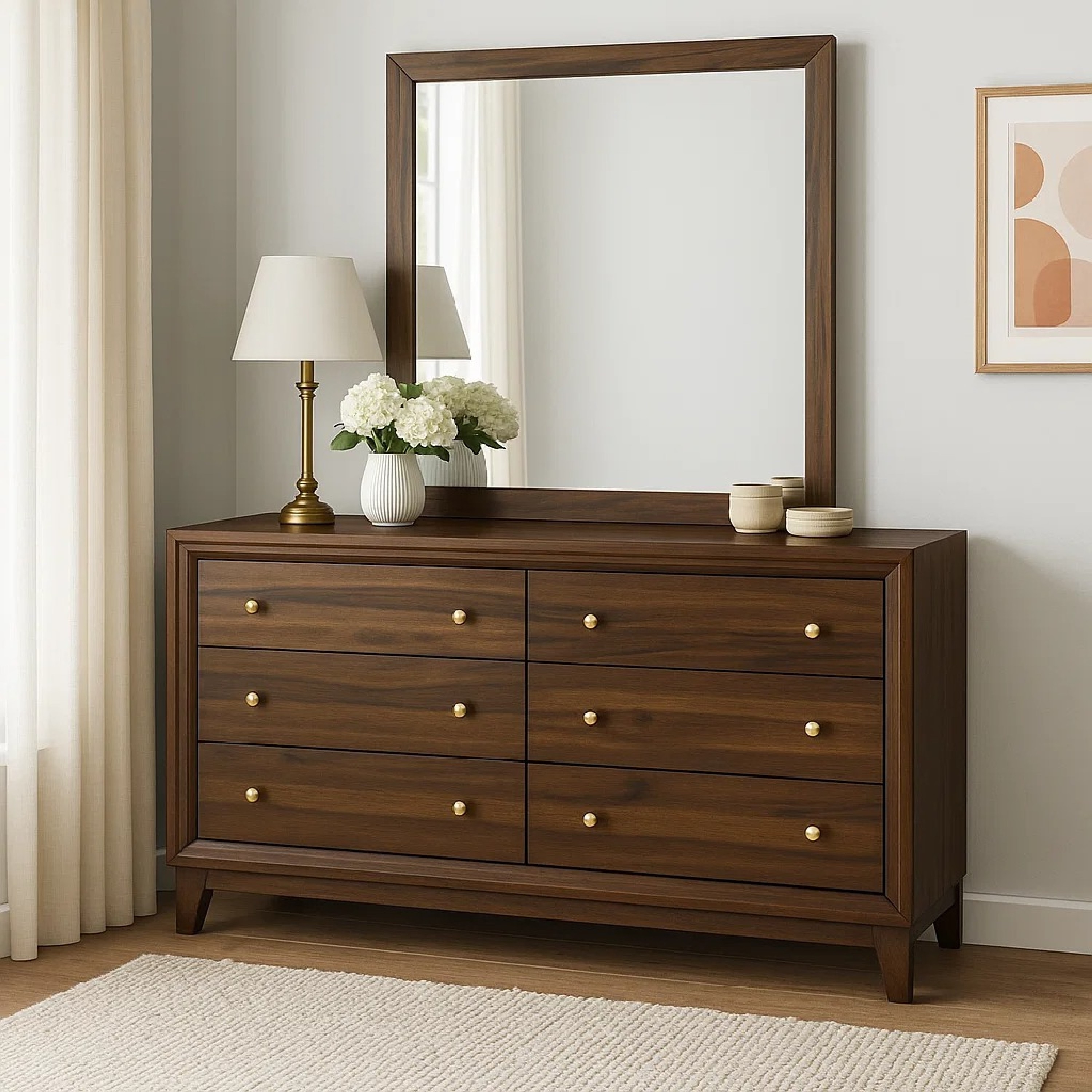 modern brown dresser Baxton Studio Markell Mid-Century Transitional 6-Drawer Dresser, 51.40" W x 15.70" D, Walnut Wood whether you prefer rustic charm or modern chic Small Dresser for Bedroom, 3