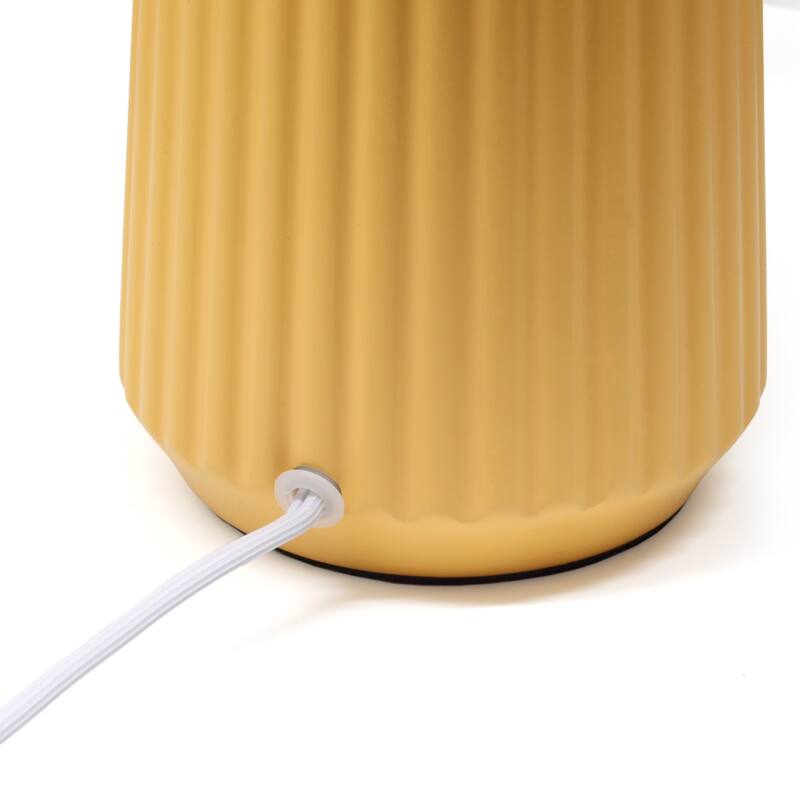 Vertical Grooved Ceramic Table Lamp with Drum Shade - 16" - Yellow