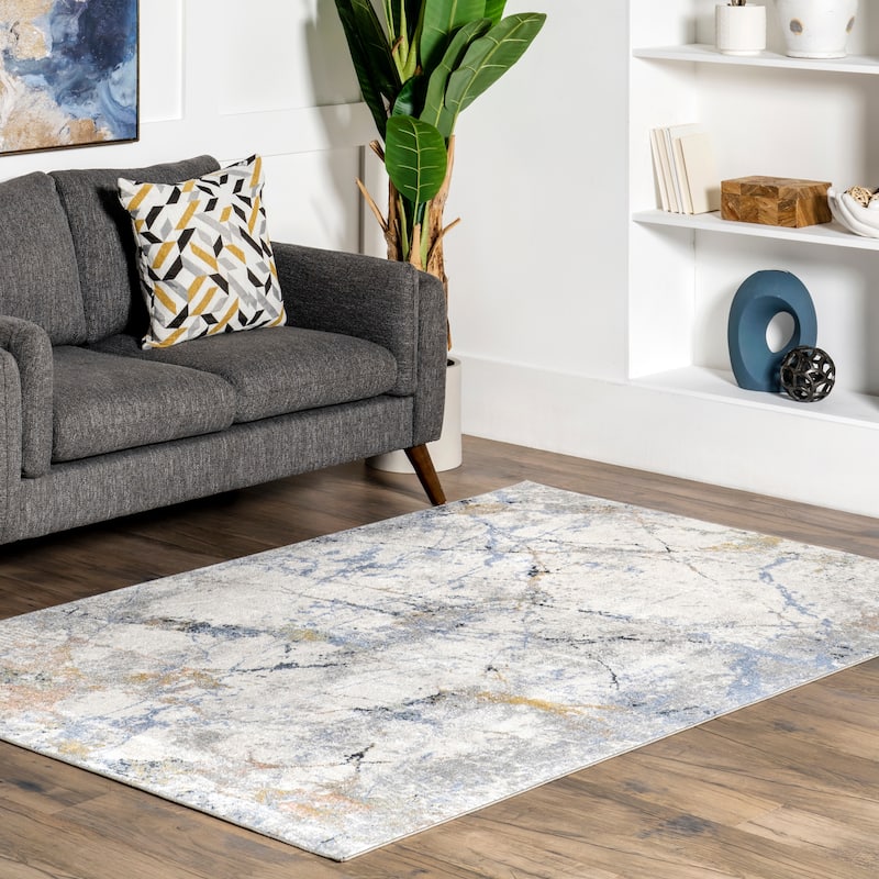 Nuloom Luca SpinClean Abstract Splatter Machine Washable Area Rug - 4' x 6' - Light Beige - Rectangle