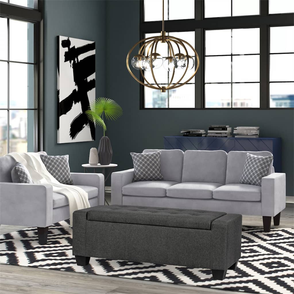 Adeco 48-inch Dark Gray Storage Bench Ottoman