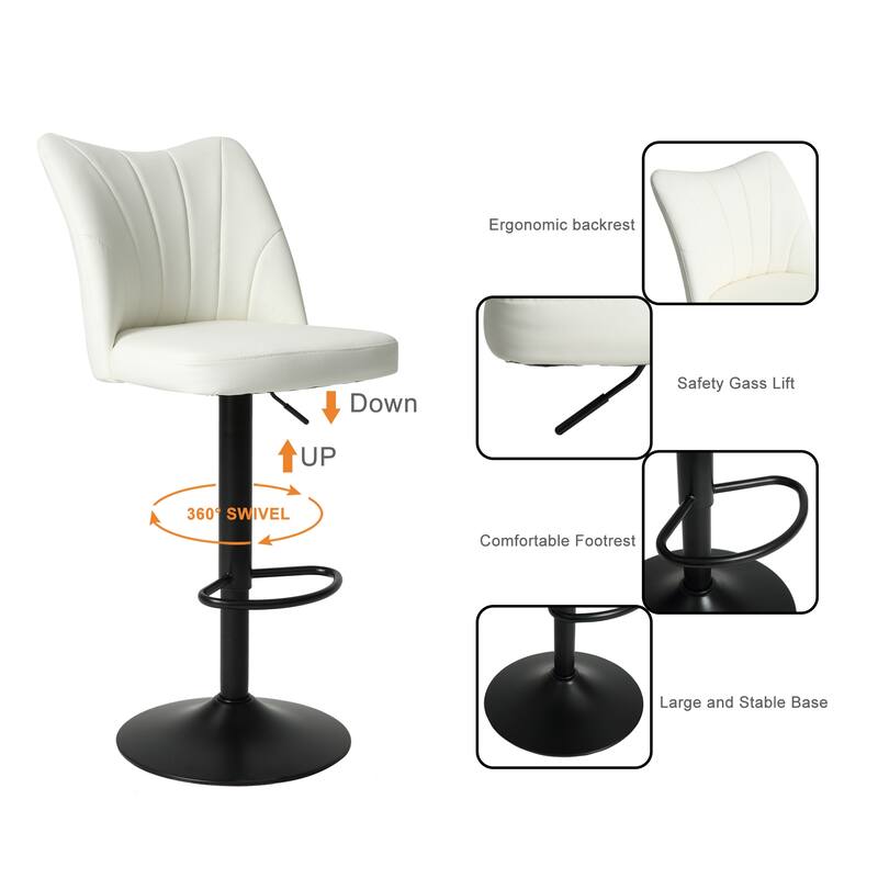 Swivel Bar Stools Set of 2, Counter Height Bar Stools with Back, Armless Upholstered Kitchen Stool Island with Footstool