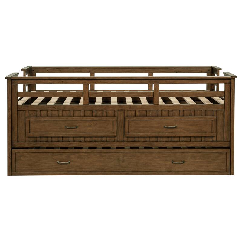 Carlsbad Wood Twin Captains Bed With Trundle Medium Brown