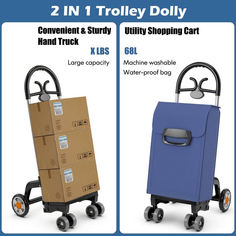 Multipurpose Lightweight Folding Shopping Cart with Swivel Front Wheels and Waterproof Polyester Bag - 16.5"x 19.5" x 41"
